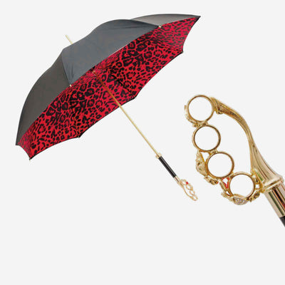 Umbrella KNUCKLEDUSTER Red Animal Print with Brass Handle 01