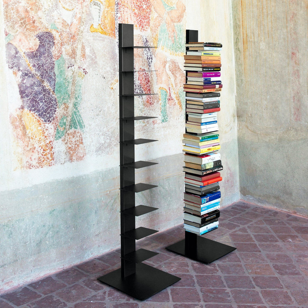  7 Tier All Metal Invisible Spine Book Tower, Heavy Duty Spine  BookShelf, Standing Book Shelf Storage Display rack, Books tand for Small  Spaces for Home, Office,black and whtie ( Color 
