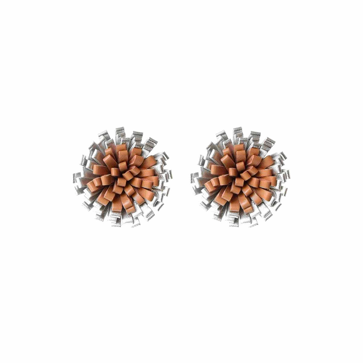 Lobe Earrings DANDELION Silver and Brown 01
