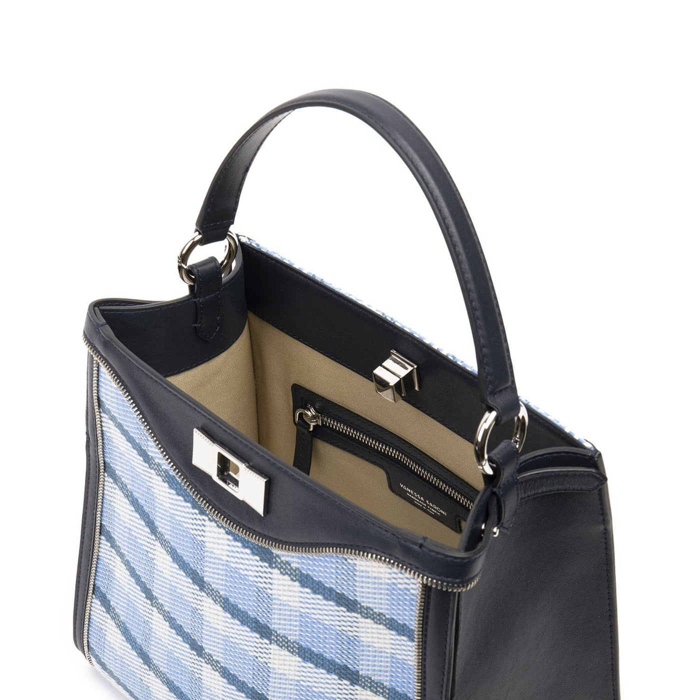 Top Handle Bag JUJU Denim Blue Tartan Blue by Vanessa Saroni 05