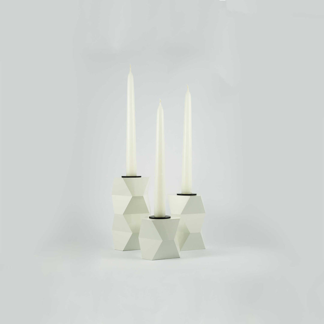 Set of Three Aluminium Candlestick Holders TRE GRAZIE by Luca Dalla Villa 02