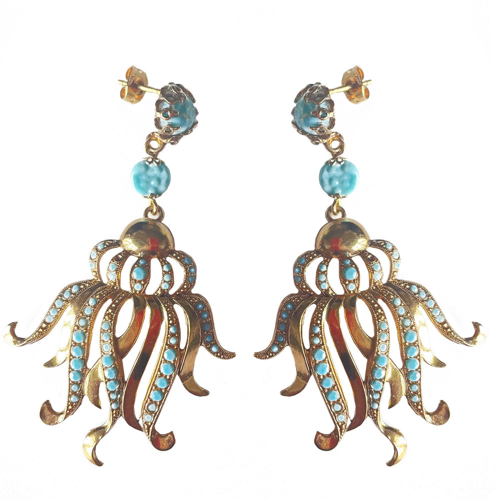 Gold Plated Brass Chandelier Earrings OCTOPUS by Ornella Bijoux 02