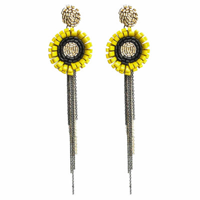 Leather Earrings ANEMONE CHAINS LUX Yellow 01