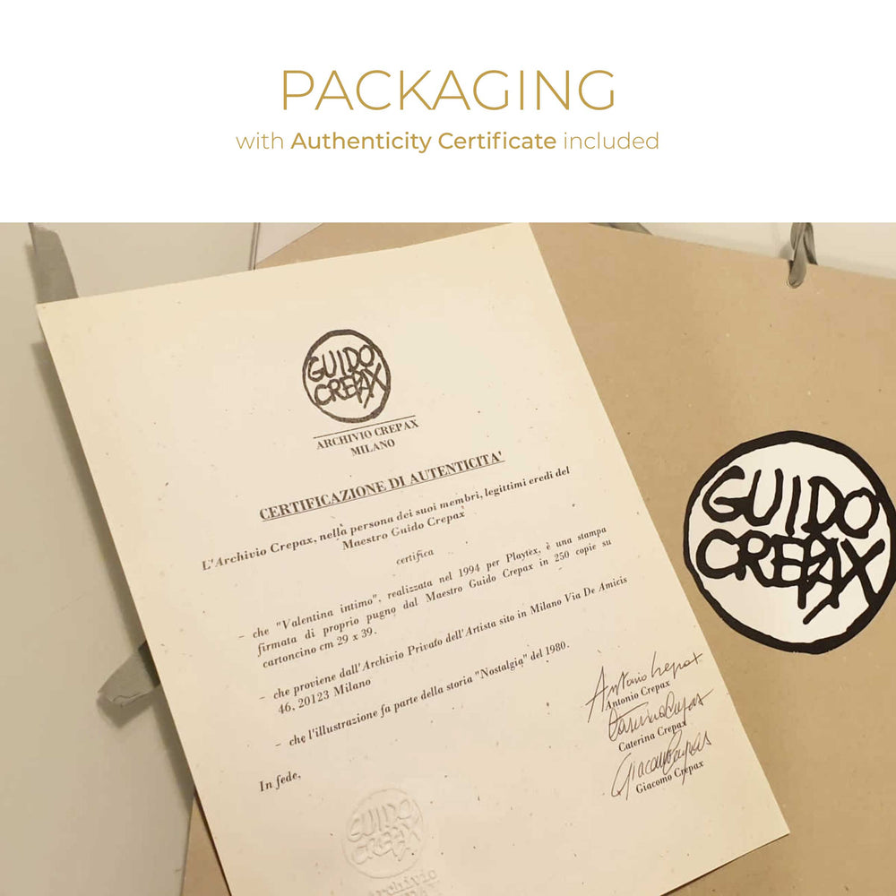 Authenticity certificate signed by Archivio Crepax for Guido Crepax litographies, etchings and prints