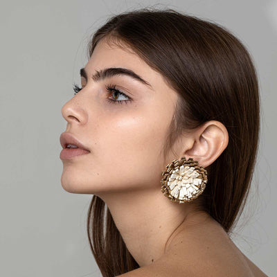 Lobe Earrings DANDELION Silver and Brown 03