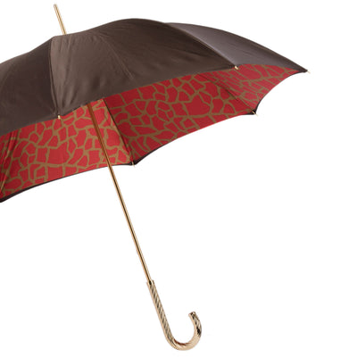 Umbrella RED GIRAFFE PRINT with Brass Handle 04