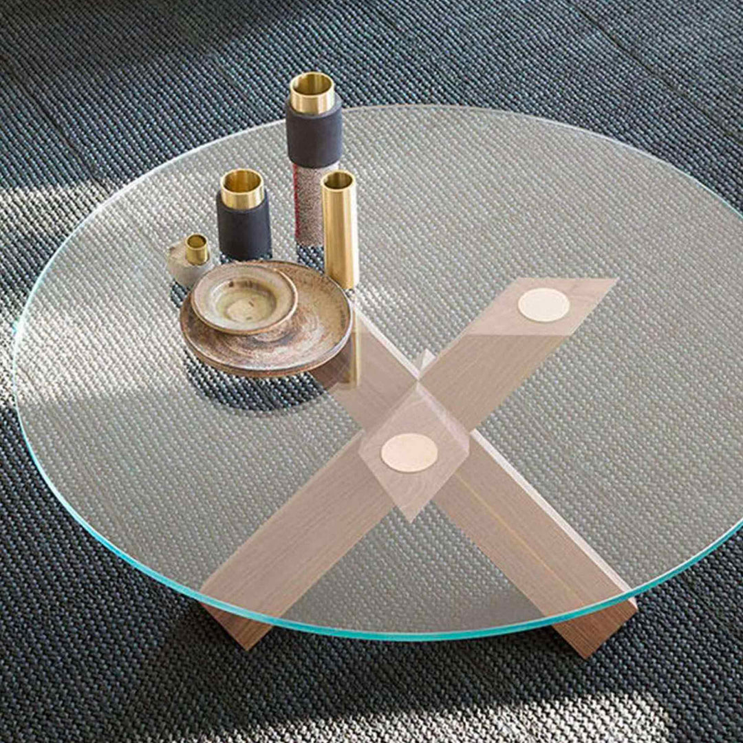 Glass and Wood Coffee Table LA ROTONDA, designed by Mario Bellini for Cassina