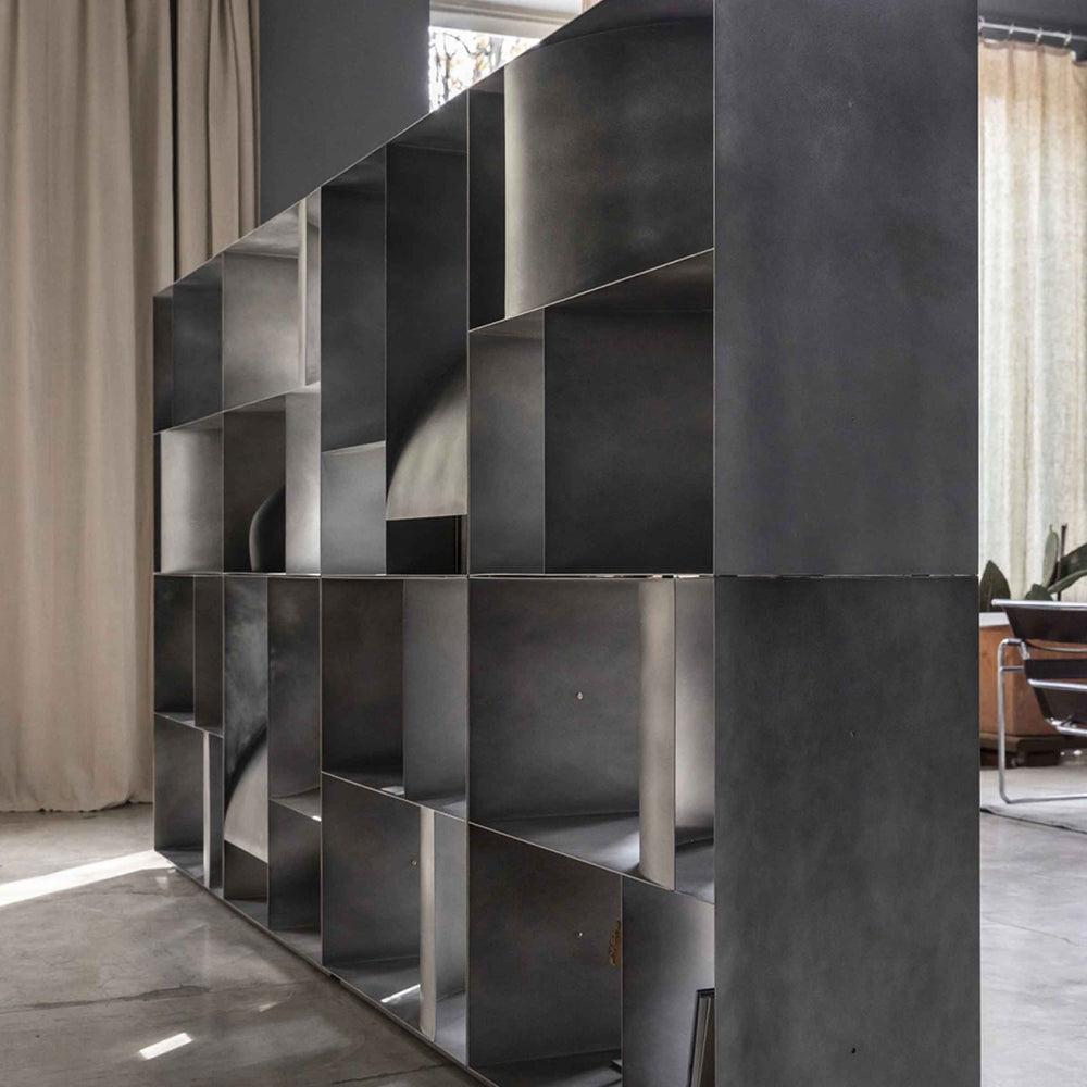 Double Sided Metal Floor Standing Bookcase JUDD BASE by Alessandro Di Prisco for Mogg 02
