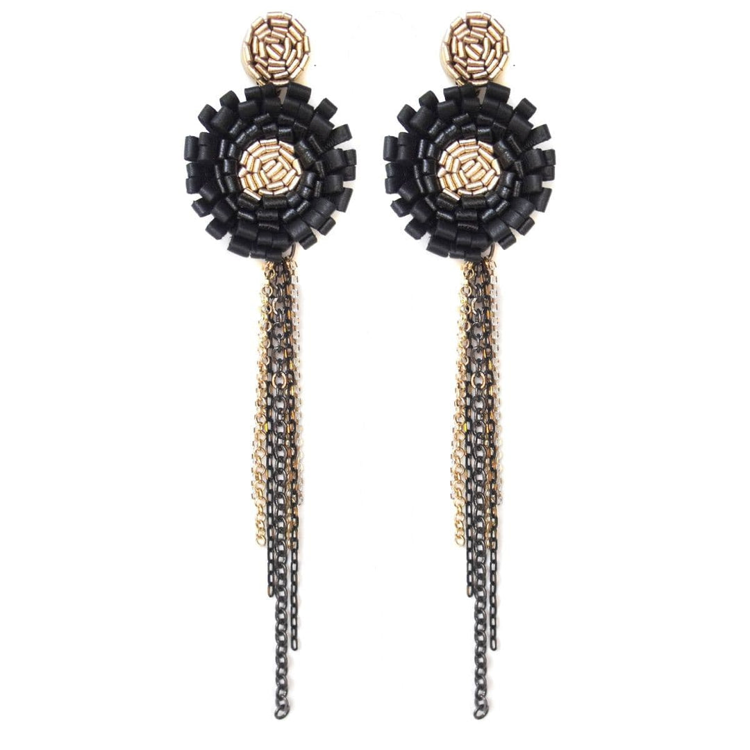 Leather Earrings ANEMONE CHAINS LUX Black 01