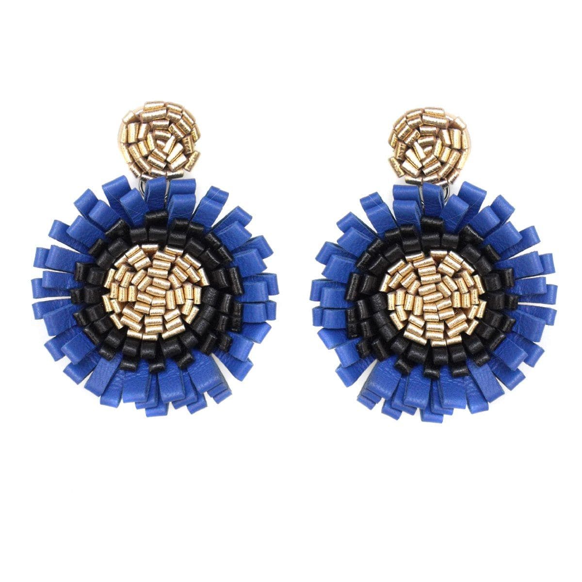 Leather Earrings ANEMONE PENDANT LUX Blue 01