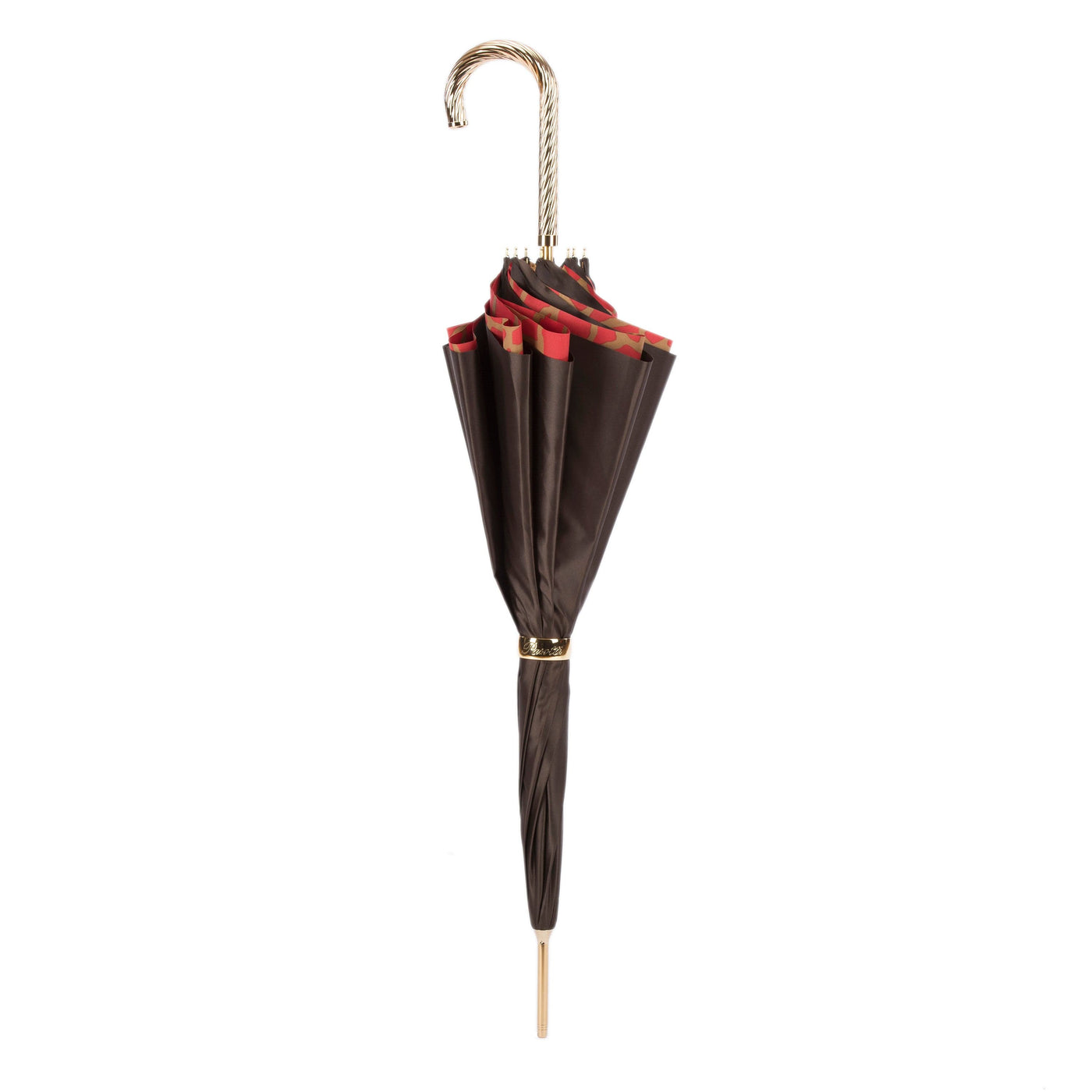 Umbrella RED GIRAFFE PRINT with Brass Handle 02
